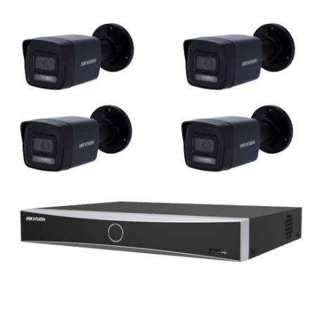 KIT Vidéosurveillance HIKVISION 4 Caméras Bullet Noires Hybride