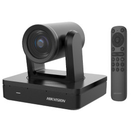 Caméra PTZ Hikvision iDS-UVC-P32 noire avec télécommande sur socle rotatif