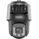 Caméra dôme PTZ Hikvision DS-2SF7C442MXG2 - carrosserie grise double capteur panoramique