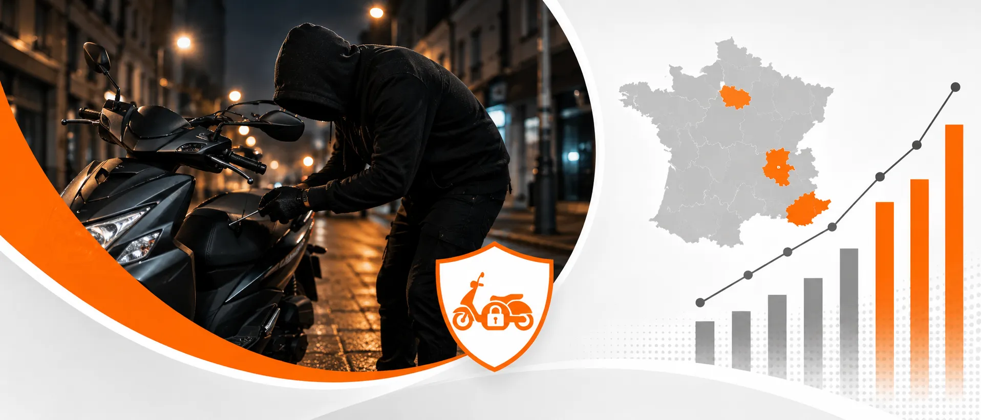 Vols de deux-roues motorisés en France Vol d'un deux-roues motorisé, moto dérobée sur un parking en France