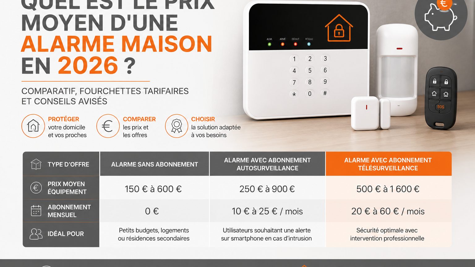 Prix d’une alarme maison : matériel, options et frais récurrents