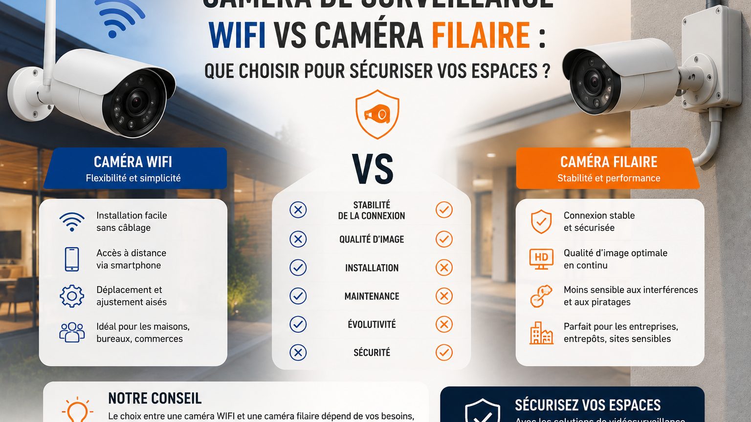 Caméra de surveillance filaire ou WiFi : comparatif