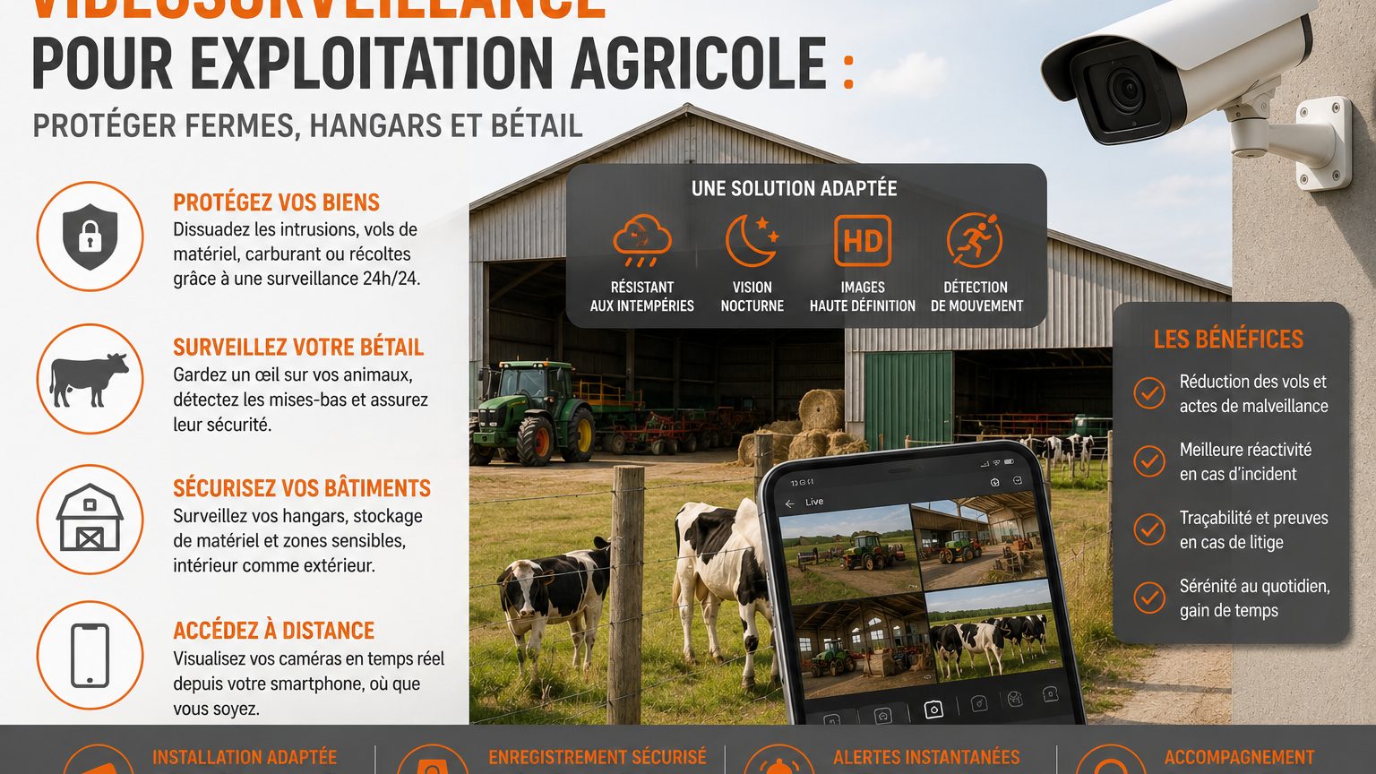 Vidéosurveillance pour exploitation agricole : protéger fermes, hangars et bétail