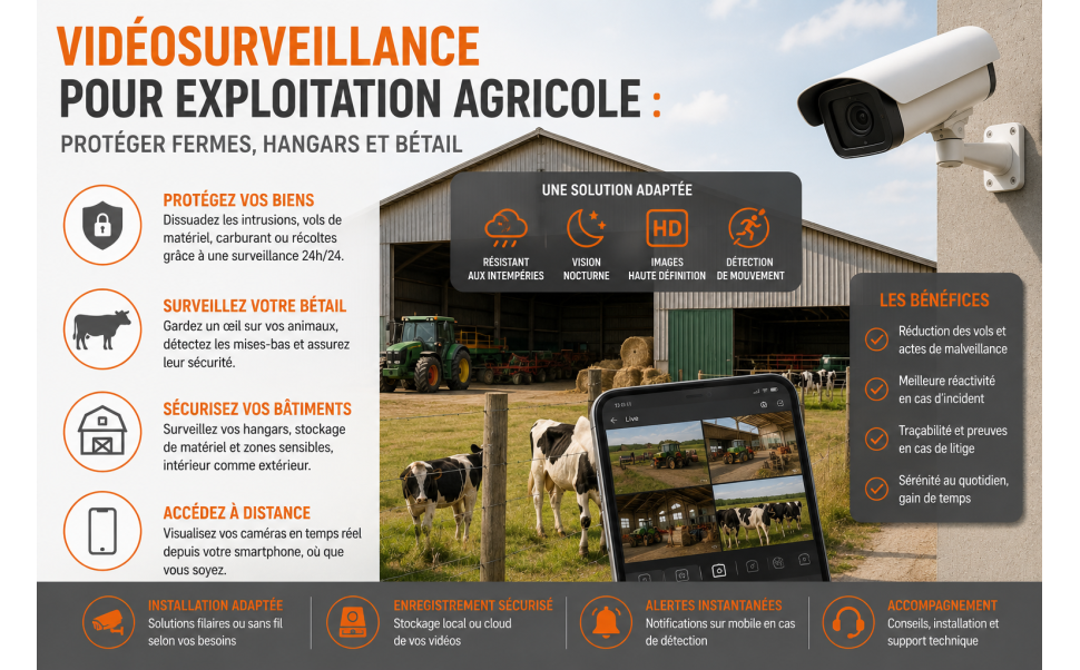 Vidéosurveillance pour exploitation agricole : protéger fermes, hangars et bétail