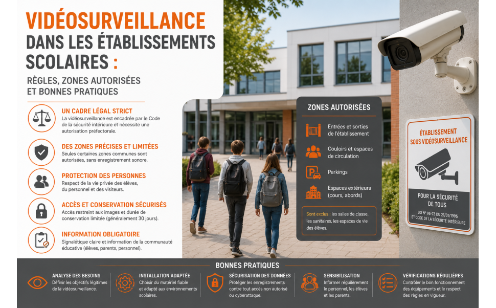 Vidéosurveillance dans les établissements scolaires : règles, zones autorisées et bonnes pratiques