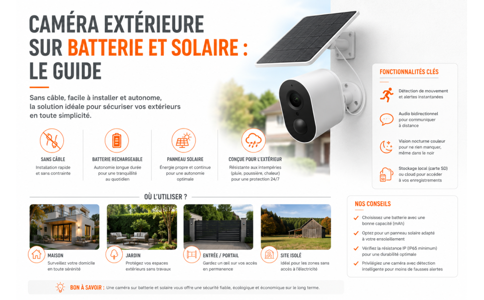 Caméra extérieure sur batterie et solaire : le guide