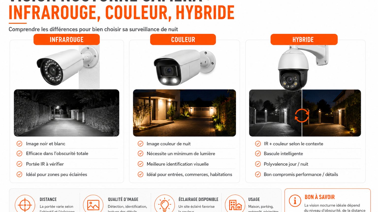 Vision nocturne caméra : infrarouge, couleur, hybride